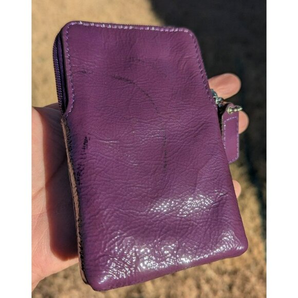 Coach Patent Leather Small Vertical Wristlet Pouch Purple Silver - Picture 5 of 11